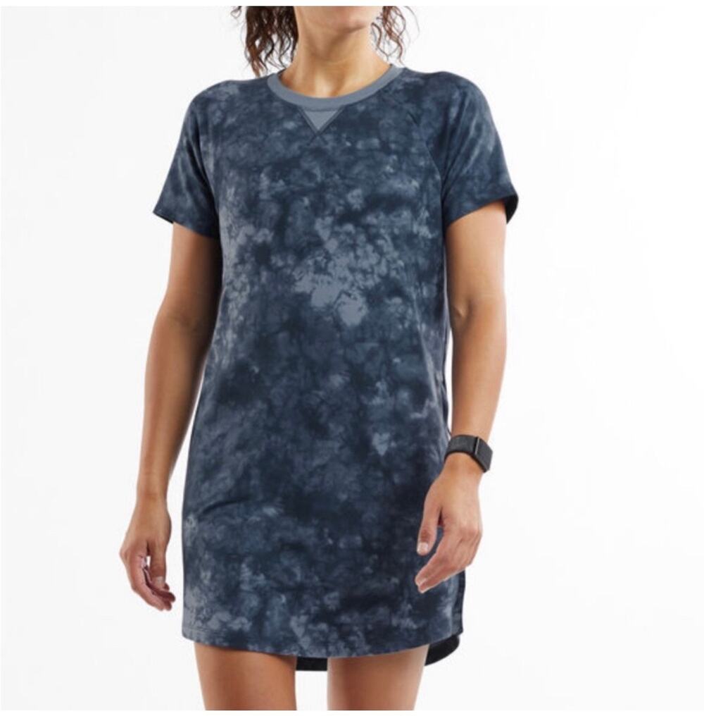 Title Nine Dress Womens Large Blue Hideaway Sweatshirt Sporty Travel Tie Dye